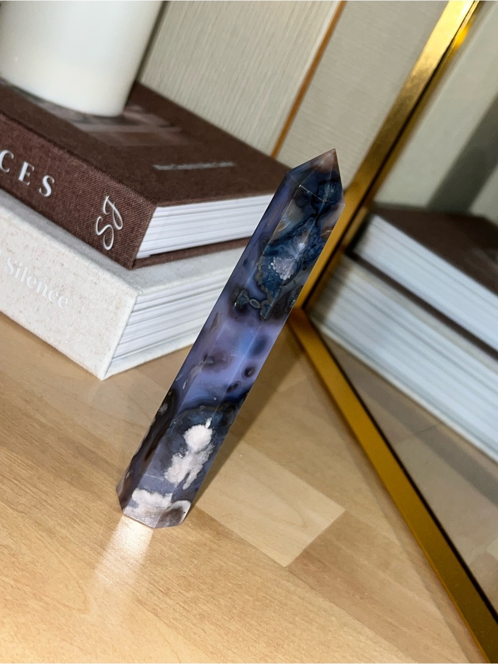 Hand-Polished Blue Agate Tower Decorative Sculpture
